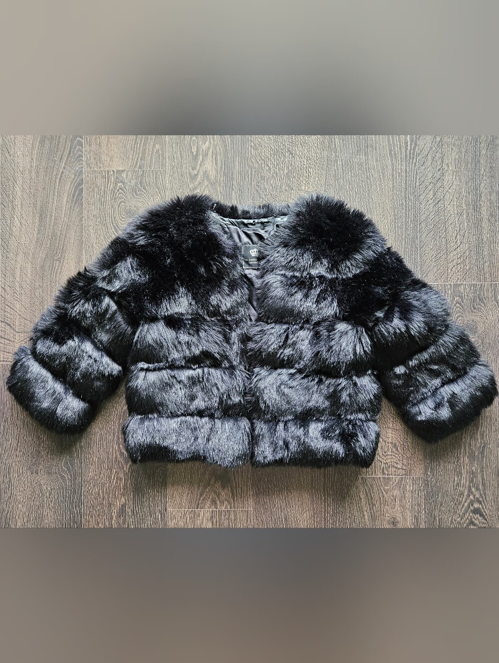 Black Faux Fur Cropped Kids Jacket - Brand Unspecified